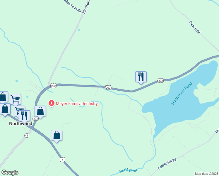 map of restaurants, bars, coffee shops, grocery stores, and more near Rochester Road in Northwood