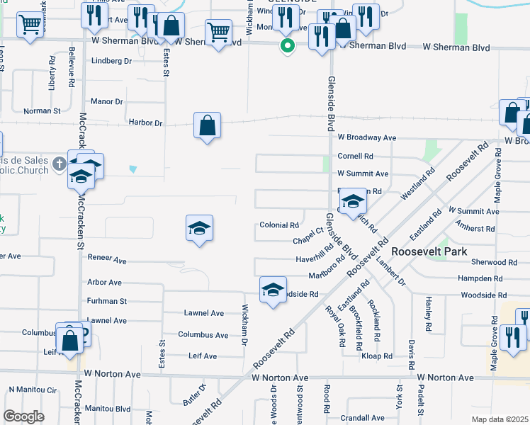 map of restaurants, bars, coffee shops, grocery stores, and more near 1522 Greenwich Road in Muskegon