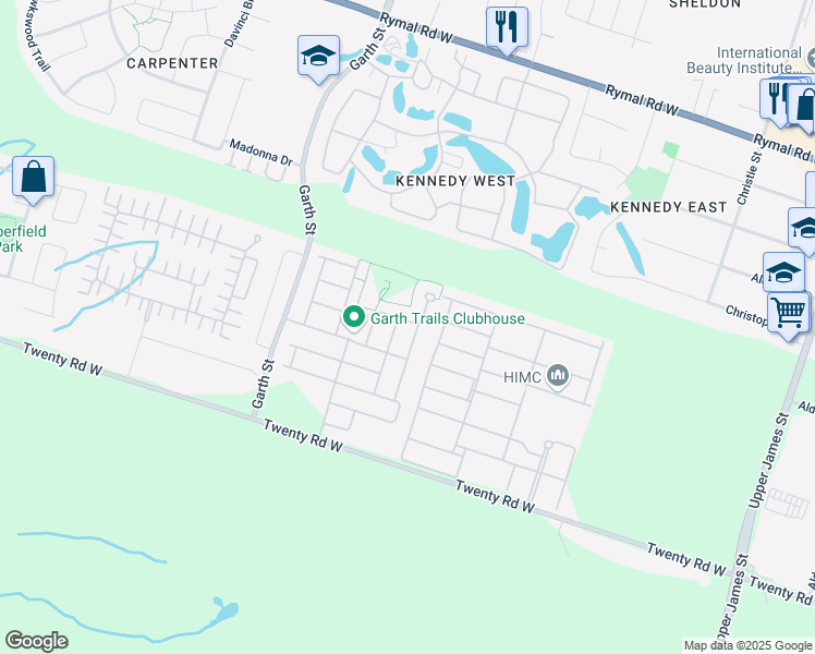 map of restaurants, bars, coffee shops, grocery stores, and more near 74 Mapleleaf Trail in Hamilton