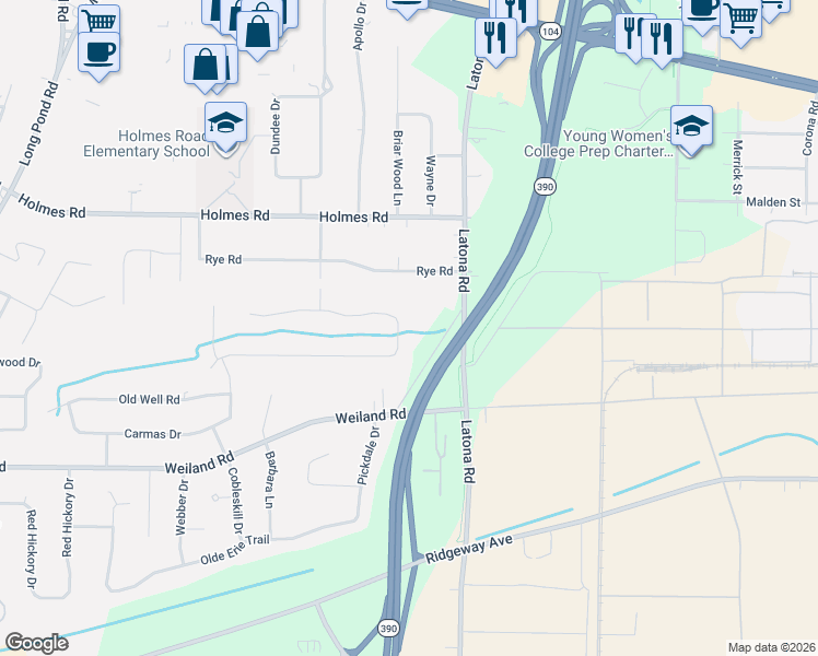map of restaurants, bars, coffee shops, grocery stores, and more near 234 Sannita Drive in Rochester