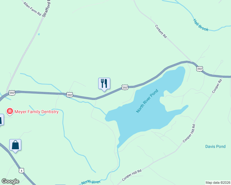 map of restaurants, bars, coffee shops, grocery stores, and more near 224 Rochester Road in Northwood