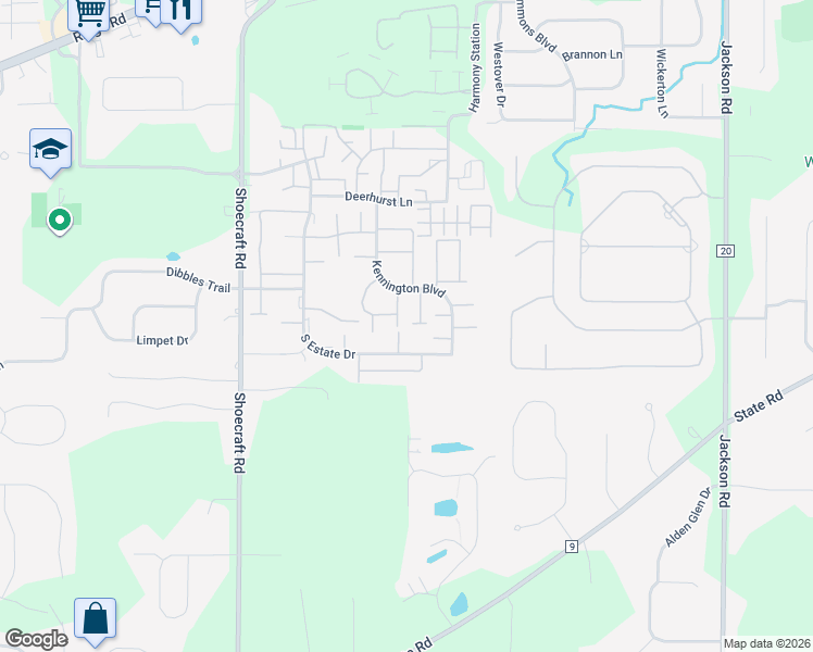 map of restaurants, bars, coffee shops, grocery stores, and more near 521 Nathans Way in Webster