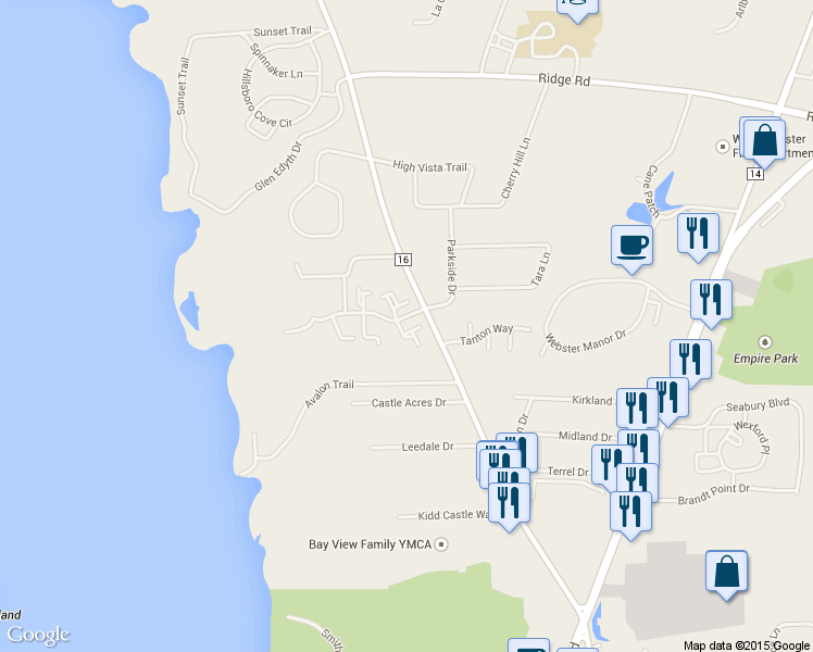 map of restaurants, bars, coffee shops, grocery stores, and more near 48 Mountain Ash Trail in Webster