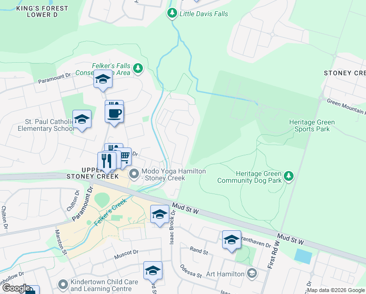 map of restaurants, bars, coffee shops, grocery stores, and more near 137 Echovalley Drive in Hamilton