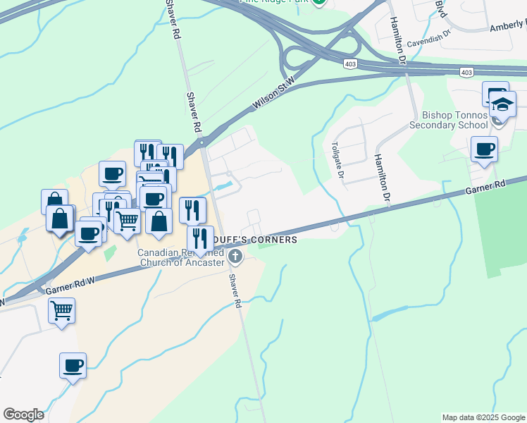 map of restaurants, bars, coffee shops, grocery stores, and more near 16 Markle Crescent in Hamilton