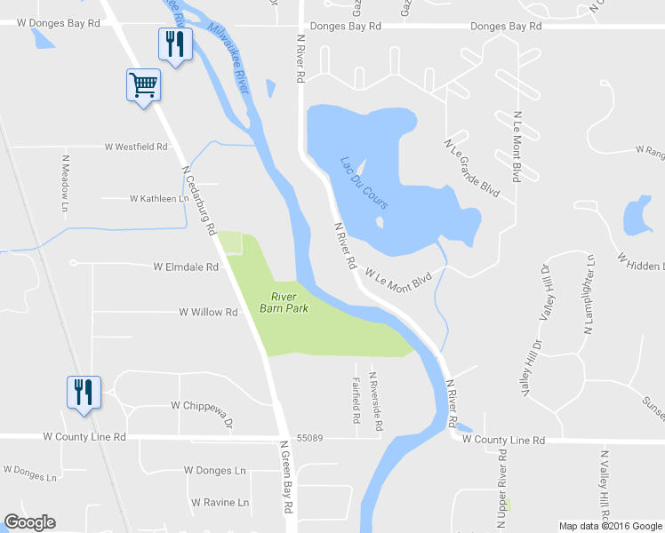 map of restaurants, bars, coffee shops, grocery stores, and more near 9941 N River Rd in Mequon
