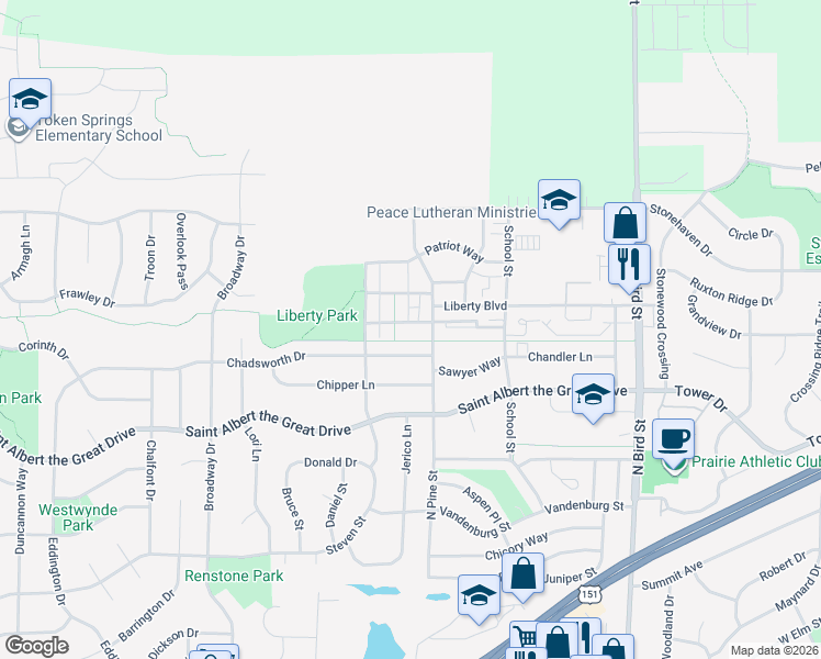 map of restaurants, bars, coffee shops, grocery stores, and more near 1323 Independence Way in Sun Prairie