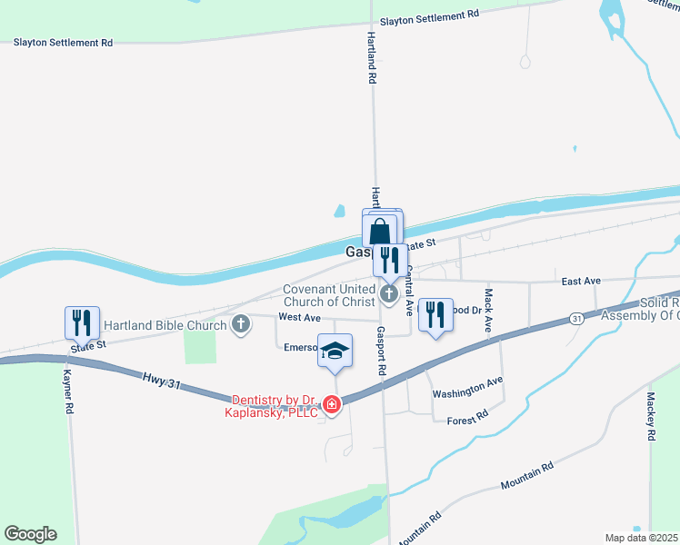 map of restaurants, bars, coffee shops, grocery stores, and more near 8150 Telegraph Road in Gasport