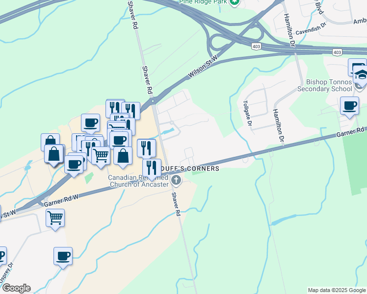 map of restaurants, bars, coffee shops, grocery stores, and more near 501 Shaver Road in Hamilton