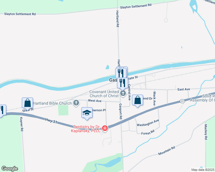 map of restaurants, bars, coffee shops, grocery stores, and more near 8150 Telegraph Road in Gasport