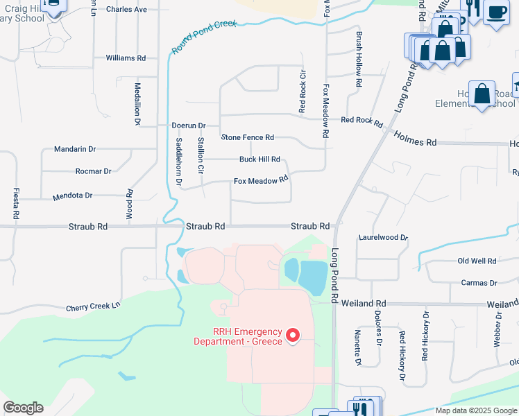 map of restaurants, bars, coffee shops, grocery stores, and more near 61 Buck Hill Road in Rochester