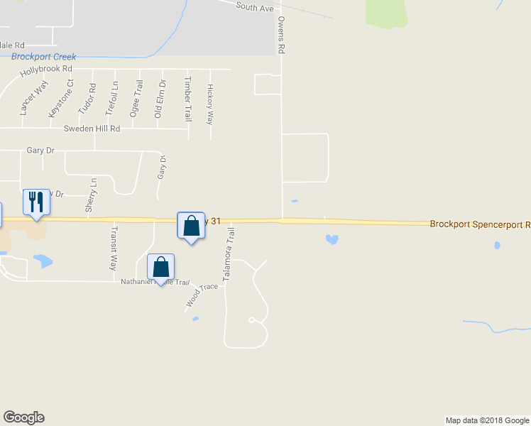 map of restaurants, bars, coffee shops, grocery stores, and more near 6090 Brockport Spencerport Road in Brockport