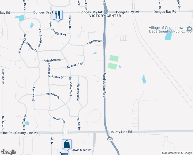 map of restaurants, bars, coffee shops, grocery stores, and more near N99W14110 Seven Pines Way in Germantown