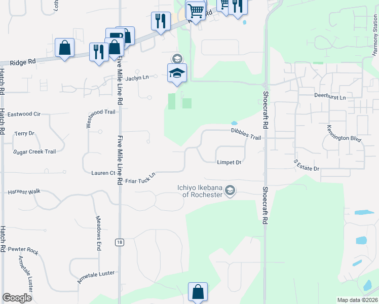 map of restaurants, bars, coffee shops, grocery stores, and more near 915 Friar Tuck Lane in Webster