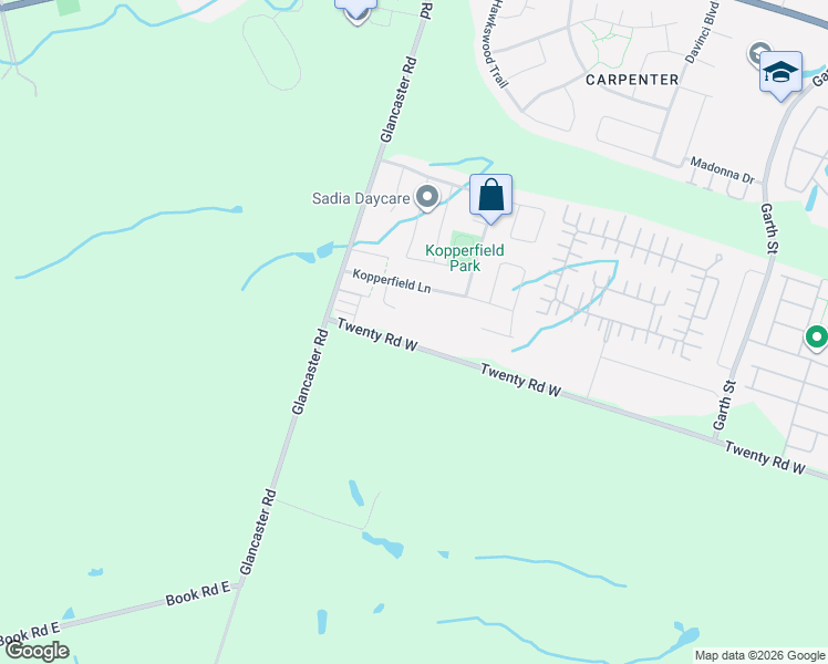 map of restaurants, bars, coffee shops, grocery stores, and more near 9862 Twenty Road West in Hamilton