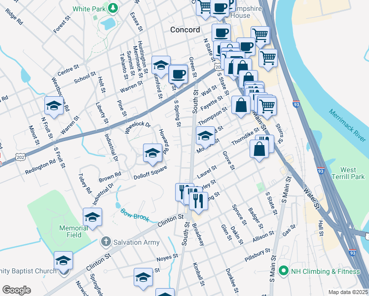 map of restaurants, bars, coffee shops, grocery stores, and more near in Concord