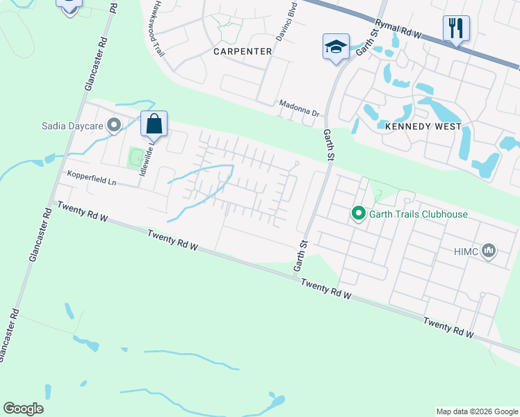 map of restaurants, bars, coffee shops, grocery stores, and more near 232 Silverbirch Boulevard in Hamilton