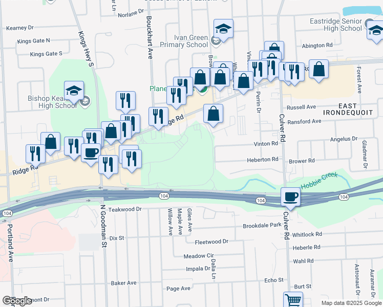 map of restaurants, bars, coffee shops, grocery stores, and more near 200 Medley Centre Parkway in Rochester