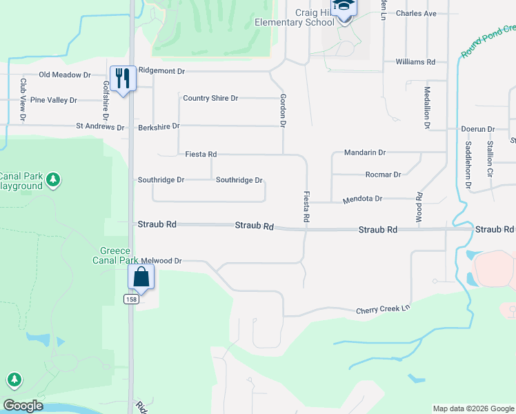 map of restaurants, bars, coffee shops, grocery stores, and more near 244 Straub Road in Rochester
