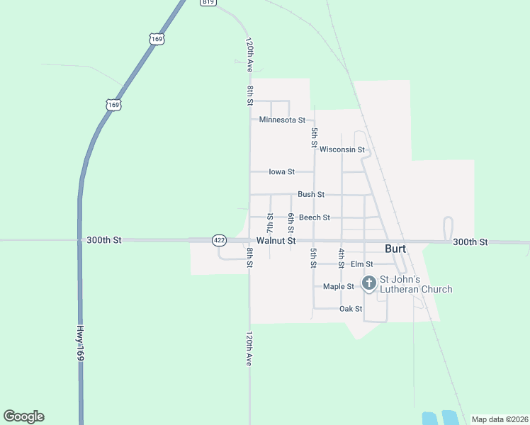 map of restaurants, bars, coffee shops, grocery stores, and more near 701 Beech Street in Burt