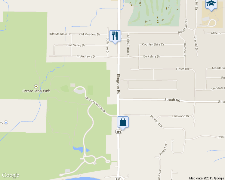 map of restaurants, bars, coffee shops, grocery stores, and more near 223 Elmgrove Road in Rochester