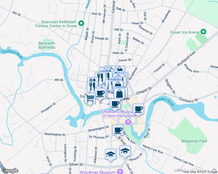 map of restaurants, bars, coffee shops, grocery stores, and more near 4 4th Street in Dover