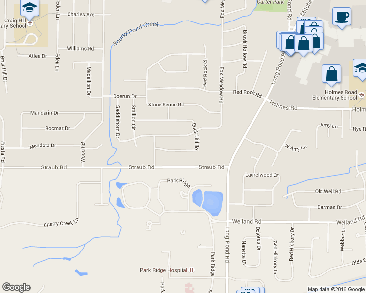 map of restaurants, bars, coffee shops, grocery stores, and more near 61 Buck Hill Road in Rochester