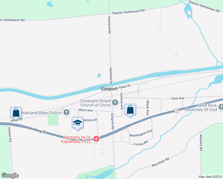 map of restaurants, bars, coffee shops, grocery stores, and more near State Street & Main Street in Gasport