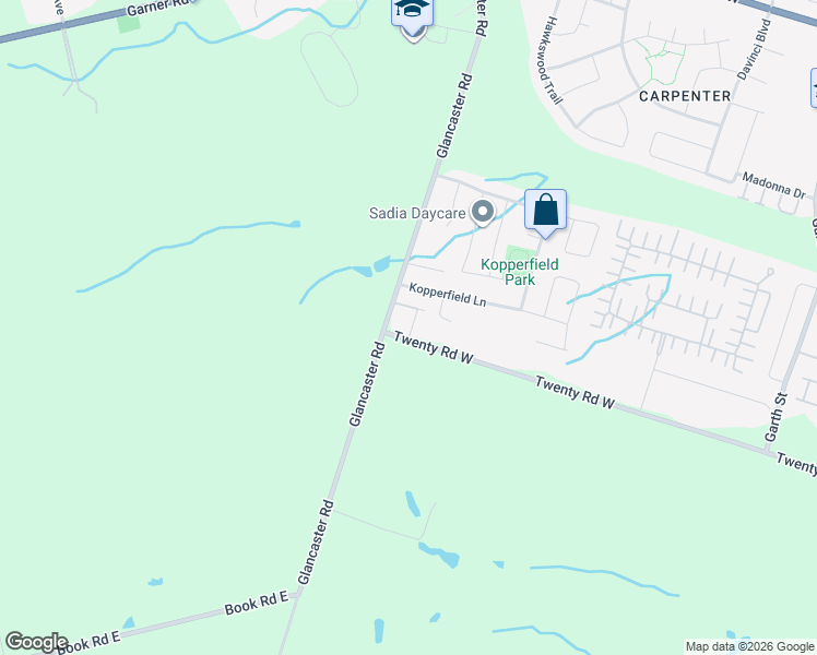 map of restaurants, bars, coffee shops, grocery stores, and more near 414 Glancaster Road in Hamilton