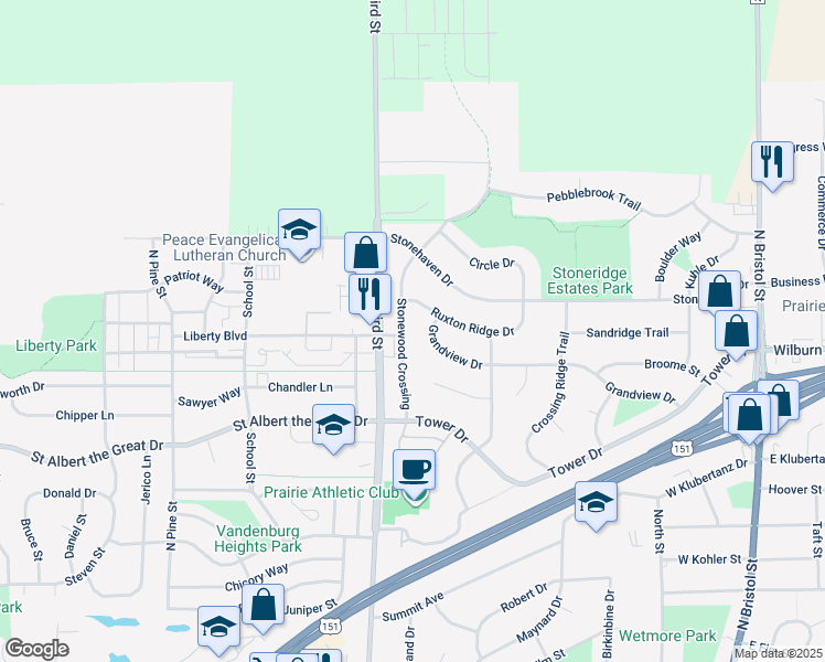 map of restaurants, bars, coffee shops, grocery stores, and more near 689 Ruxton Ridge Drive in Sun Prairie