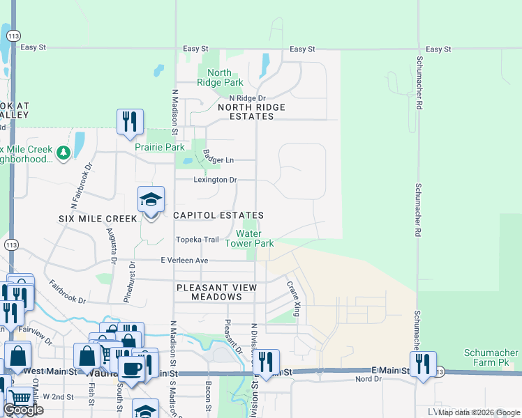 map of restaurants, bars, coffee shops, grocery stores, and more near 5802 Wisconsin 19 in Waunakee