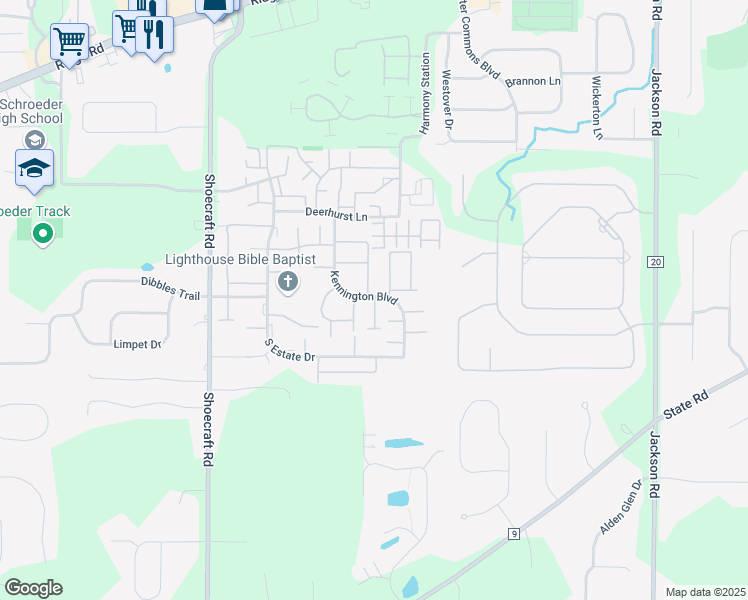 map of restaurants, bars, coffee shops, grocery stores, and more near 523 Nathan's Way in Webster