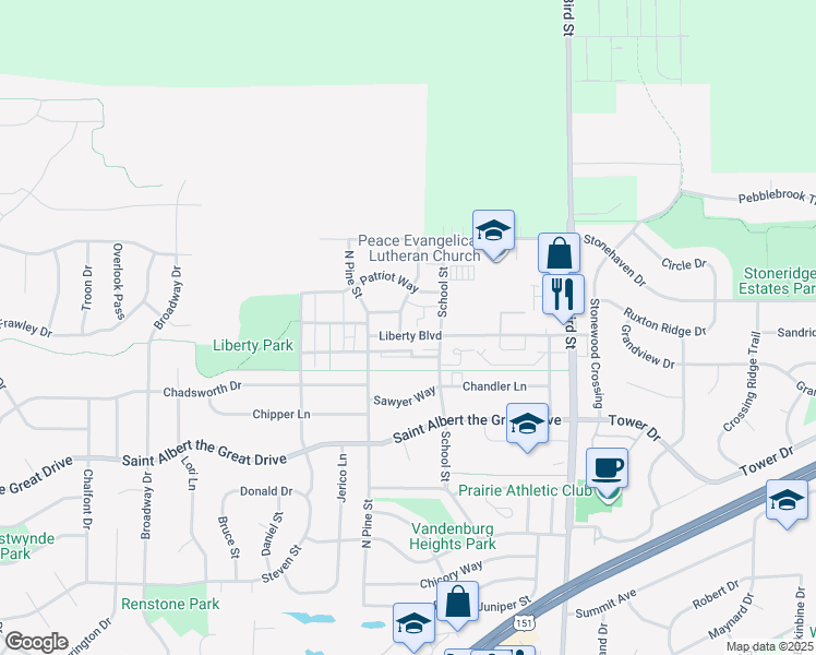map of restaurants, bars, coffee shops, grocery stores, and more near 1325 Bunker Hill Drive in Sun Prairie