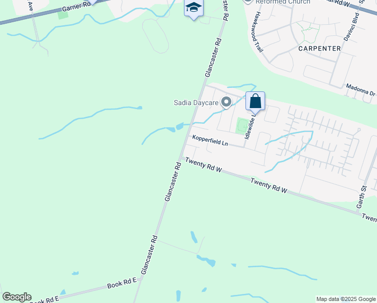 map of restaurants, bars, coffee shops, grocery stores, and more near 377 Glancaster Road in Hamilton