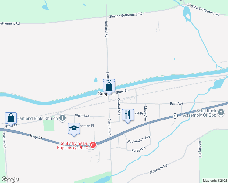 map of restaurants, bars, coffee shops, grocery stores, and more near 8407 Telegraph Road in Gasport