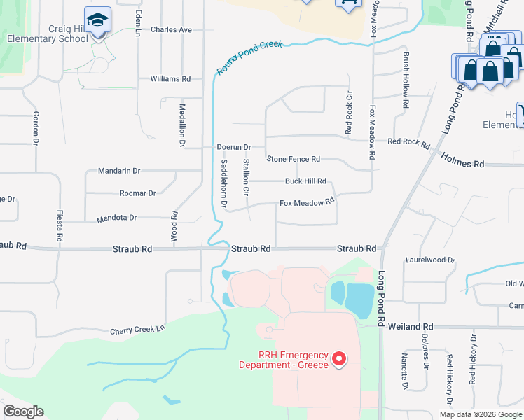 map of restaurants, bars, coffee shops, grocery stores, and more near 34 Saddlehorn Drive in Rochester