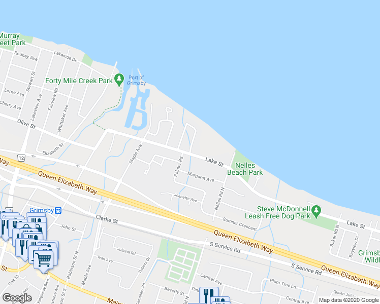 map of restaurants, bars, coffee shops, grocery stores, and more near 41 Morrison Crescent in Grimsby