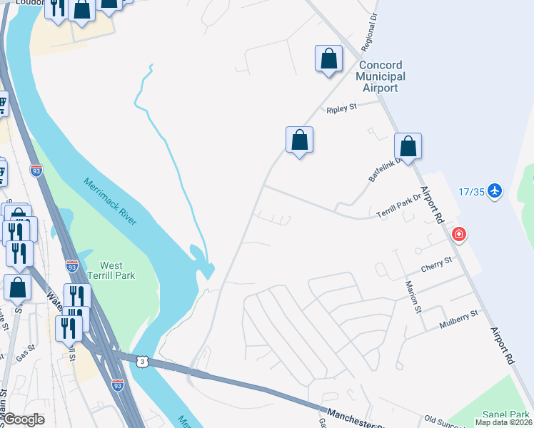map of restaurants, bars, coffee shops, grocery stores, and more near 76 Old Turnpike Road in Concord