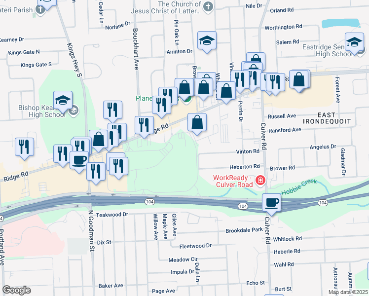 map of restaurants, bars, coffee shops, grocery stores, and more near 200 Medley Centre Parkway in Rochester