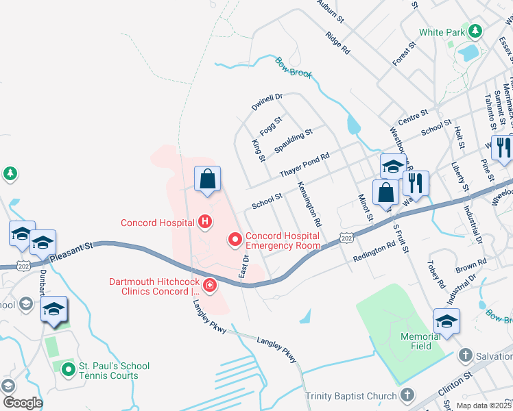 map of restaurants, bars, coffee shops, grocery stores, and more near 176 School Street in Concord