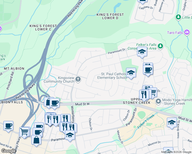 map of restaurants, bars, coffee shops, grocery stores, and more near 21 Ainsworth Street in Hamilton