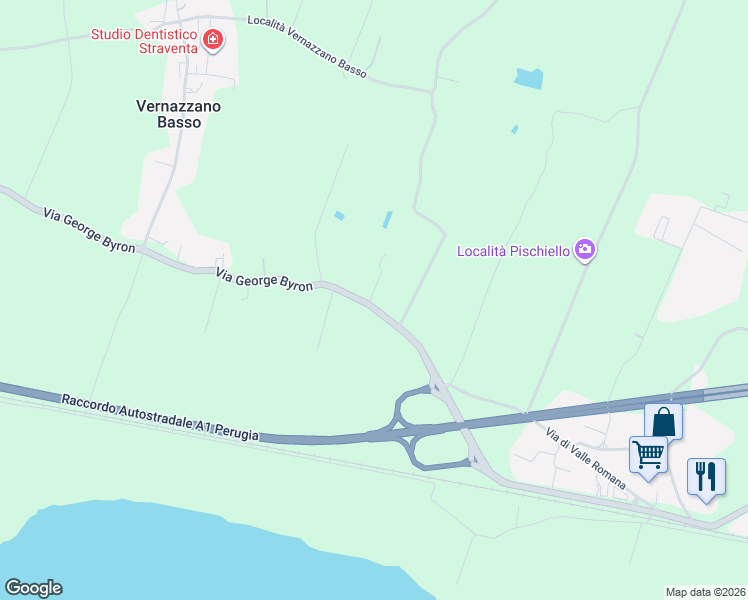 map of restaurants, bars, coffee shops, grocery stores, and more near 53 Via George Byron in Provincia di Perugia