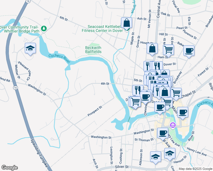 map of restaurants, bars, coffee shops, grocery stores, and more near 13 Snows Court in Dover
