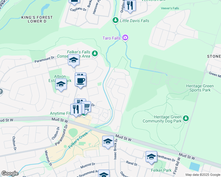 map of restaurants, bars, coffee shops, grocery stores, and more near 208 Westbank Trail in Hamilton