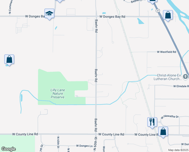 map of restaurants, bars, coffee shops, grocery stores, and more near 10007 Baehr Road in Mequon