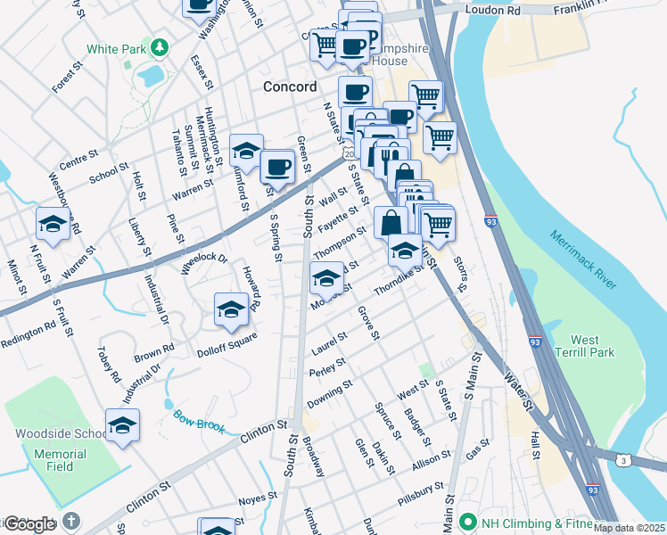 map of restaurants, bars, coffee shops, grocery stores, and more near 40-42 Concord Street in Concord