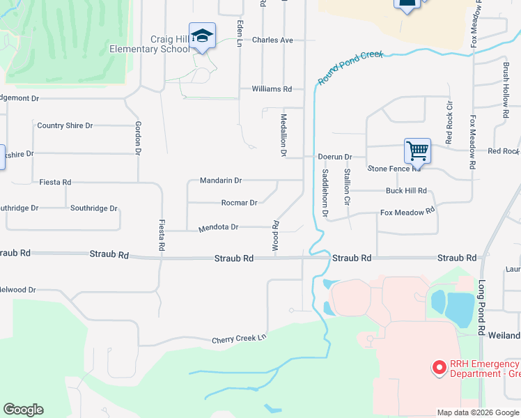 map of restaurants, bars, coffee shops, grocery stores, and more near 109 Rocmar Drive in Rochester