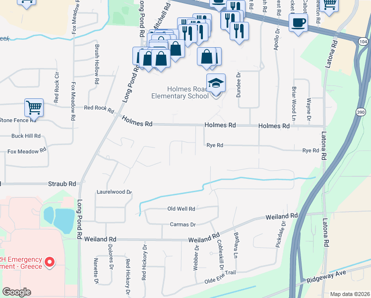 map of restaurants, bars, coffee shops, grocery stores, and more near 14 Silver Ridge Drive in Rochester