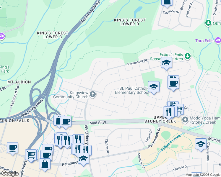 map of restaurants, bars, coffee shops, grocery stores, and more near 21 Ainsworth Street in Hamilton