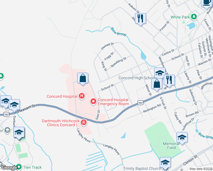 map of restaurants, bars, coffee shops, grocery stores, and more near 170 School Street in Concord